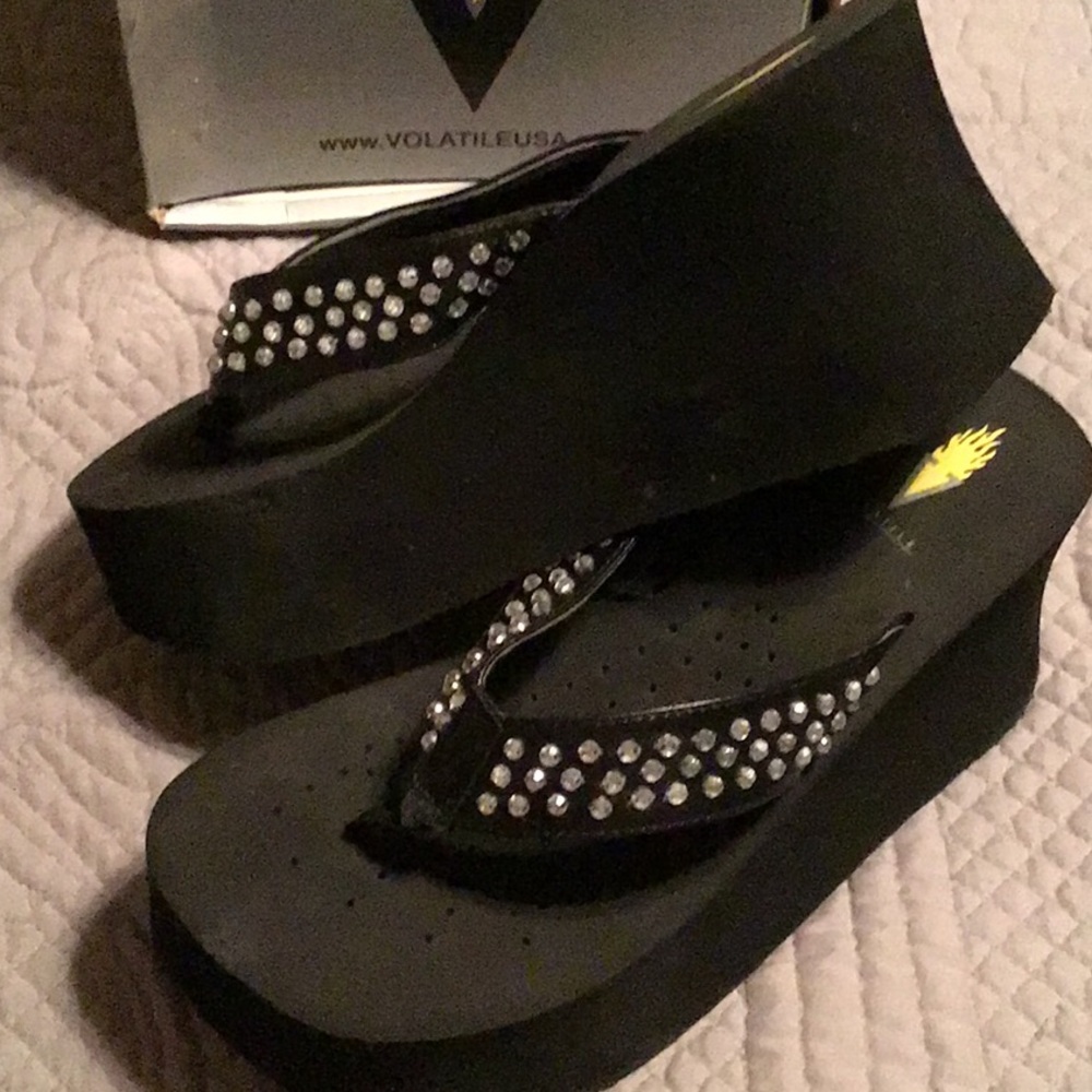 Volatile platform wedge black Rhinestone Flip Flops - Picture 2 of 4